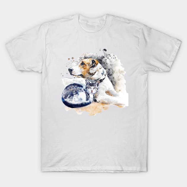 Cat and Dog Friendship T-Shirt by Marian Voicu